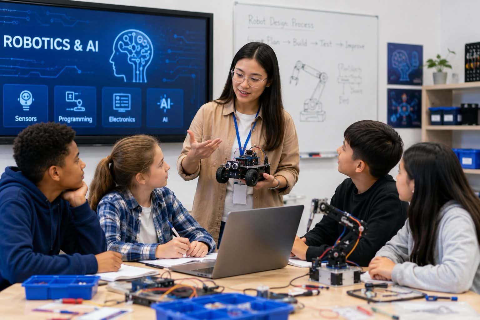 Students building a robot at STAR AI